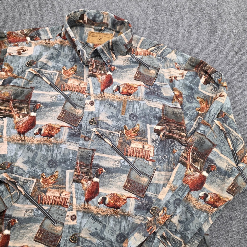 North River Mens XL Pheasant Hunting Print Button Down Shirt Long Sleeve Cotton